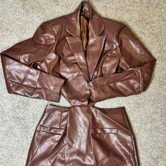 Nasty gal brown leather dress “two piece look” blazer dress